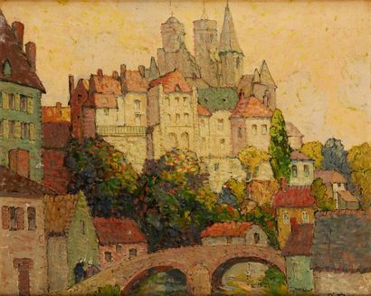 Charles Félix Edouard DESHAYES (1831-1895) 
Huile sur isorel figurant un château,...