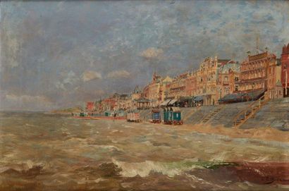 Edmond Marie PETITJEAN (1844-1925) 
Vue de bord de mer.
Huile sur toile, signée en...