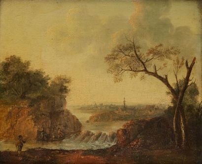 SIMON - MATHURIN LANTARA (1729 - 1778), ATTRIBUÉ À Paysage à la rivière
Vue d'une...