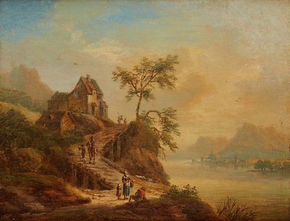 CHRISTIAN GEORG SCHUTZ (1718 - 1791), attribué à Paysage du Rhin
Toile.
Dim.: 23,...