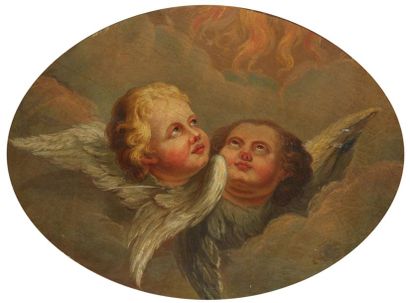 École FRANÇAISE du XVIIIe siècle Puttis
Huile sur toile à vue ovale
Dim.: 47 x 60...