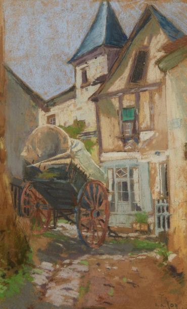 Louis ROY (1891-1979) 
Chariot dans une cour
Pastel, porte une signature en bas à...