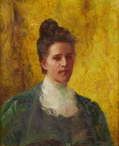 PAUL GONDREXON (CHARLEVILLE 1863 - PAU 1915) 
Portrait de femme à la robe verte
Sur...
