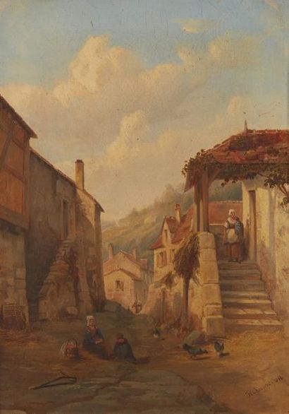 JEAN - HENRI CHOUPPE (ORLÉANS 1817 - 1894) 
Intérieur d'un village
Sur sa toile d'origine.
Signé...