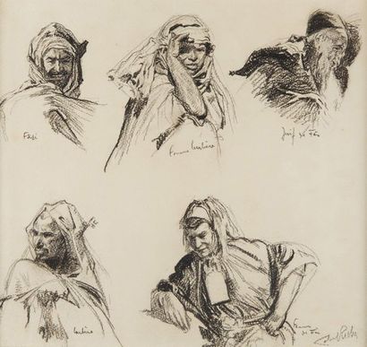 Alméry LOBEL-RICHE (1880-1950) 
Etudes de personnages du Maroc
Dessin signé en bas...