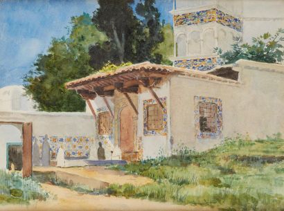 LUDOVIC ALLEAUME (1859-1941), attribué à 
Mosquée
Aquarelle sur papier
24 x 32 c...