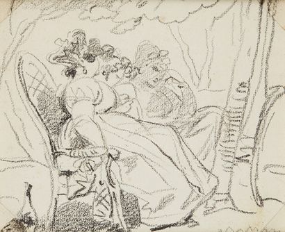Eugène DEVERIA (1808-1865) 
La discussion
Dessin au crayon sur papier
Signé en bas...