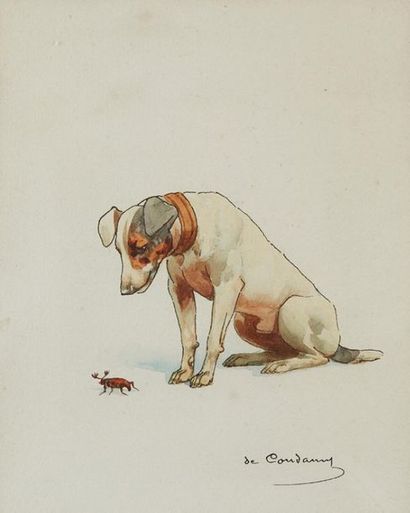 CHARLES FERNAND DE CONDAMY (1847-1910) 
Chien au scarabée
Aquarelle sur papier.
Signée...