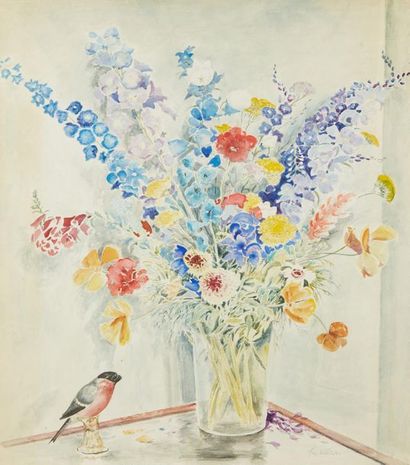 École FRANÇAISE du XXe siècle Aquarelle représentant un bouquet de fleurs.
63 x 56...