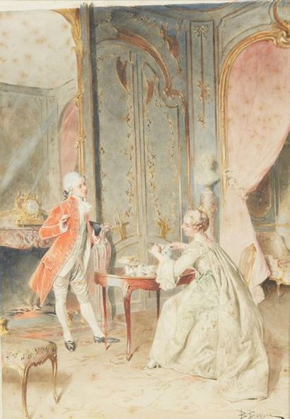 Bernard Louis BORIONE (1865-?) 
Scène d'intérieur
Aquarelle sur papier signée, située...