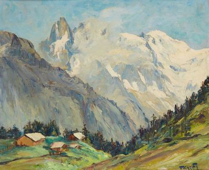 Francis CARIFFA (1890-1975) 
Le Mont Blanc vue du col des Montets
Huile sur panneau
Signée...