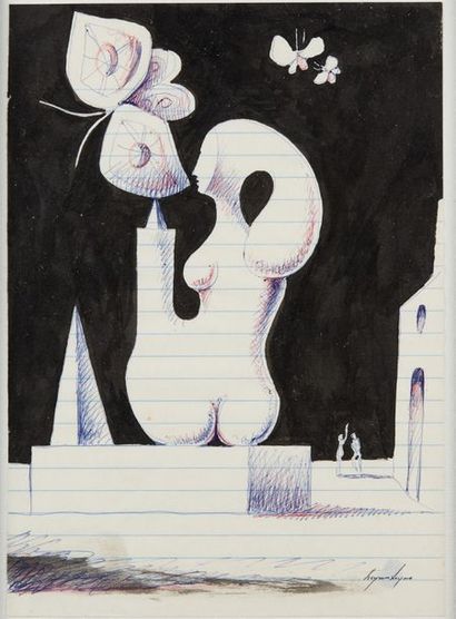 ARTUR CRUZEIRO-SEIXAS (né en 1920) 
Sans titre
Encre et stylo bille de couleur
Signé...