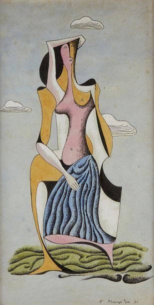 Frantisek MUZIKA (1900-1974) 
Femme surréaliste
Technique mixte sur papier, signée...