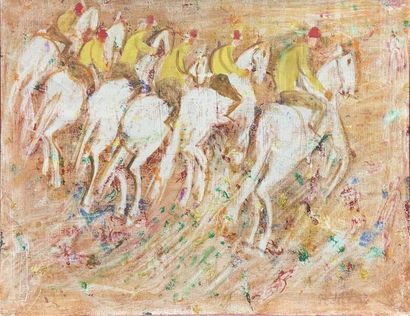 MAGDALENA RADULESCU (1902-1943) 
Courses de chevaux
Huile sur toile, signée en bas...