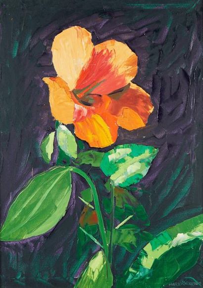 MARIO BERRINO (1920-2011) 
Fleur mexicaine
Huile sur toile
Signée en bas à droite
Titrée...