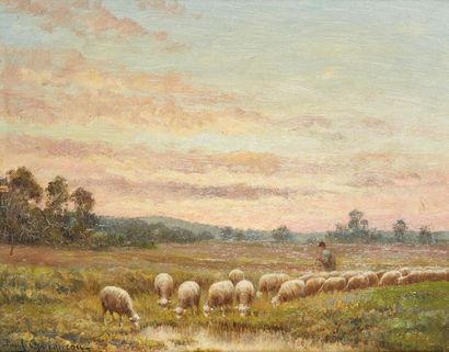 Paul CHAIGNEAU (1879-1938) 
Shepherd and his flock
Oil on panel
Signed lower left
21...