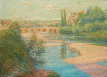 José Louis ENGEL dit ENGEL-GARRY (Né en 1873). 
Le pont de Chinon
Huile sur toile...