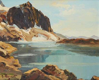 Nancie POIGNANT (1911-2000) 
Le lac Cornu vers Chamonix
Huile sur panneau
Signée...