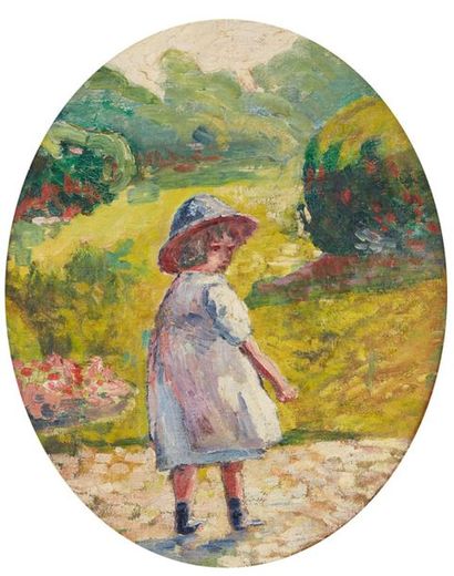 École FRANÇAISE du XXe siècle Portrait de fillette
Huile sur toile ovale, non signée
35...