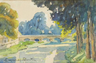 Robert DESSALES-QUENTIN (1885-1958) 
La Drome à Brantôme en périgord -
Effet du matin
Aquarelle...