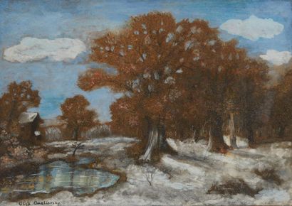 OLGA OMELIANSKY (XXE) 
Paysage sous la neige
Huile sur toile
Signée en bas à gau...