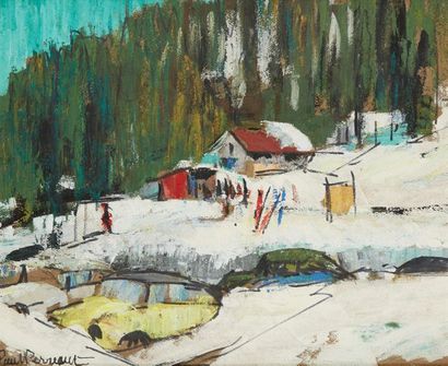 PAUL PERREAUT (1908-1979) 
Paysage de neige
Huile sur isorel
Signée en bas à gauche
37...