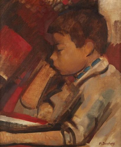 MICHEL BOUCHERY (1929-2003) 
Enfant pensif
Huile sur toile, signée en bas à droite
46...