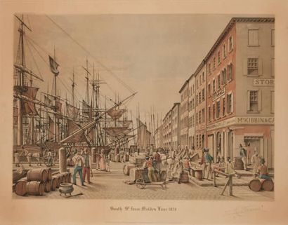 VARIN (RAOUL). [NEW YORK]. SOUTH STREET FROM MAIDEN LANE 1828.
Engraved in aquatint...