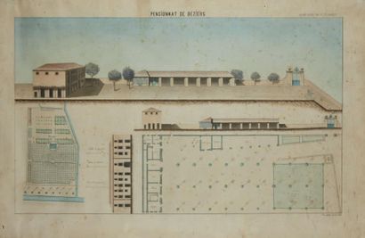 null [HERAULT]. [BEZIERS]. Deux plans.
1) Pont Canal sur l'Orb, Elévation, plan sur...