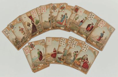 null CARTES A JOUER Ancien de jeu de 32 cartes (complet) illustrées en couleur en...