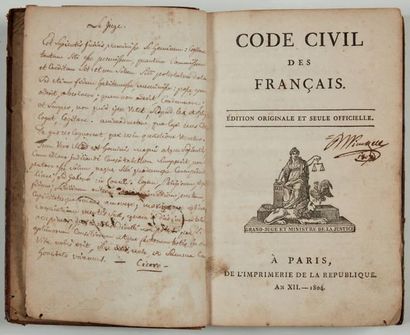 null CODE CIVIL DES FRANÇAIS. Paris, 1804.
1 vol. in-8. Pleine basane d'époque, dos...