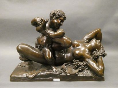 null Charles JACQUOT (1865-1930)_x000D_

Bronze figurant une bacchanale et un faune._x000D_

Signé...