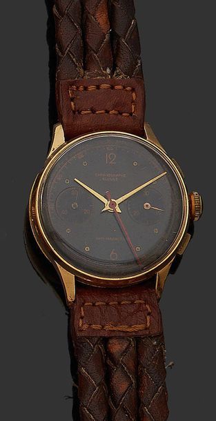 CHRONOGRAPHE SUISSE 
Men's chronometer wristwatch in 18K (750) yellow gold, black...