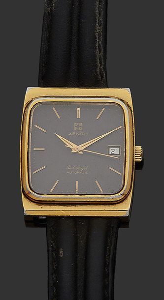 ZENITH 
Montre bracelet d'homme modèle Port Royal en métal doré, le boitier rectangulaire,...