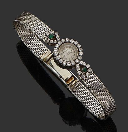 JAEGER LECOULTRE 
Evening ladies' watch in 18K (750) white gold set with emeralds...
