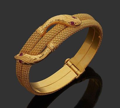 null BRACELET in 18K (750) gold with a double turn of filigree mesh ending in snake...