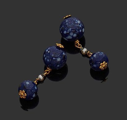 CHRISTIAN DIOR 
Pair of lapis lazuli cufflinks.