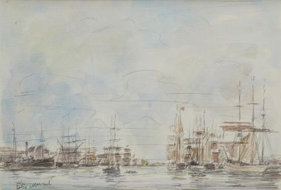Félix Murnot (né en 1924) 
Ships off a port
Sailboats on the Berigny quay in Fécamp
Pair...