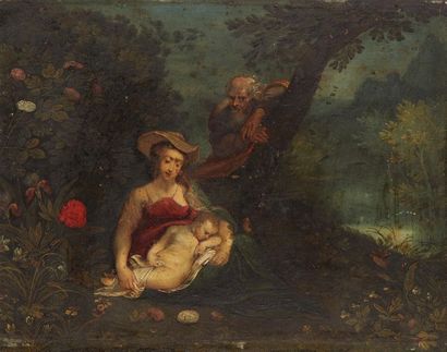 École FLAMANDE vers 1700 
The Holy Family in a landscape
Copper (restorations) 21.5...