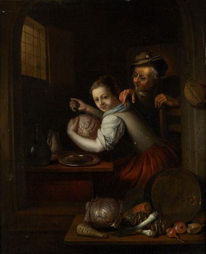 JEAN BAPTIST GOVAERTS (actif à Anvers entre 1713 et 1746) 
Cuisinière dans un intérieur...