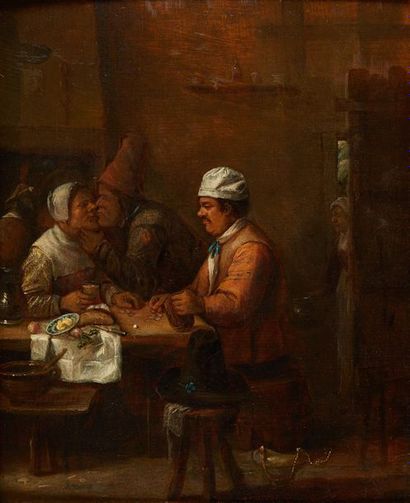 JOOS VAN CRAESBEEK (Linter 1625 - Bruxelles 1660) 
Intérieur de taverne
Panneau de...