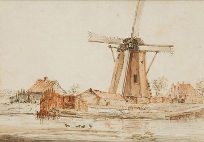 École Française du XIXe siècle Windmill near a farm
Pen and ink black and brown,...