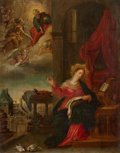 PIETER LISAERT (1595 - 1629), attribué à 
La Vierge cousant
Cuivre 26,5 x 20,5 c...