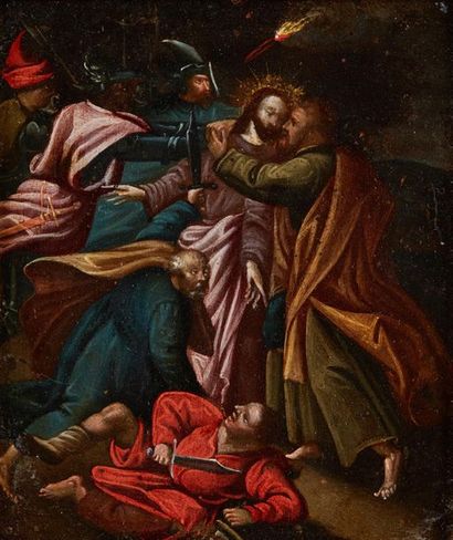 Ecole ROMAINE vers 1620 
L'Arrestation du Christ
Cuivre
16 x 14 cm