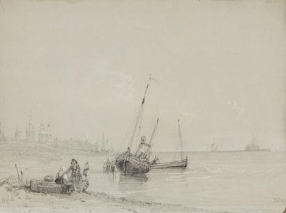 William WYLD (Londres 1806-Paris 1889) 
Vue de Calais depuis l'est
Crayon noir et...