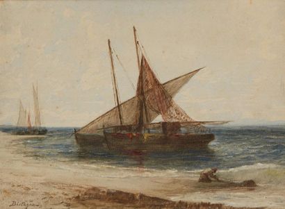 PAUL BISTAGNE (Marseille 1850-1886) 
Boat on the shore
Watercolour
Signed lower left...