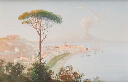 École NAPOLITAINE du XXe siècle Fishermen off Naples
View of Vesuvius and Naples...