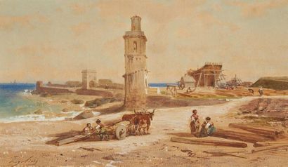 MARIUS ENGALIERE (Marseille 1824-Paris 1857) 
View of the Marseille
coast Watercolour...
