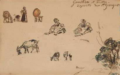 JOHAN BARTHOLD JONGKIND (Overijssel 1819-Saint Egrève 1891) 
Etude de bergère, jeunes...