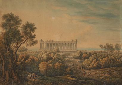 LOUIS-FRANÇOIS CASSAS(Azay-le-Ferron 1756-Versailles 1827) 
Bergers dans un paysage...
